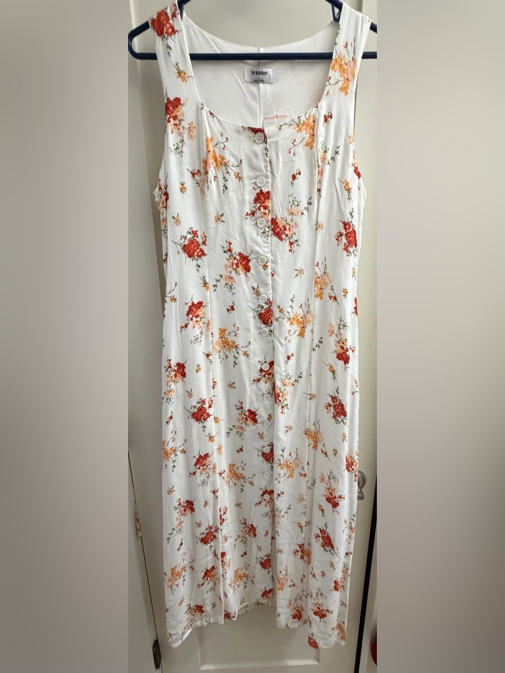Altar'd State Cream Maxi Dress with Red & Orange Floral Print
